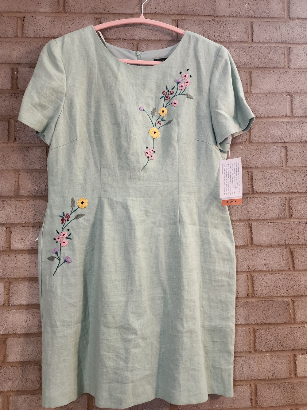 Nwt John Roberts Vintage Embroidered Pastel Green Linen Dress 14P